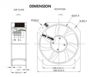280MM SJ2808HA2 220/240V 0.82A 28CM AC Axial Cooling Fan 280x80mm