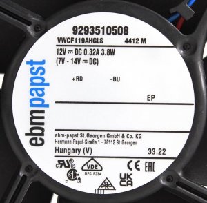 ebmPAPST 4412M 120mm 12V 0.32A 3.8W Axial Cooling Fan 120x120x38mm