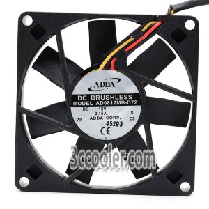 ADDA 8015 AD0812MB-D72 12V 0.15A 3 Wires 3 Pins Case Fan