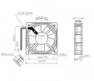 Sunon 12025 DP201AT 2122HBL.GN 220/240V 19/18W 2 Pins AC Axial Cooling Fan 120x25mm