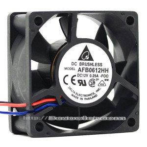 Delta 6CM 6025 AFB0612HH FOO DC12V 0.25A 3 Wires 3 Pins Case Fan