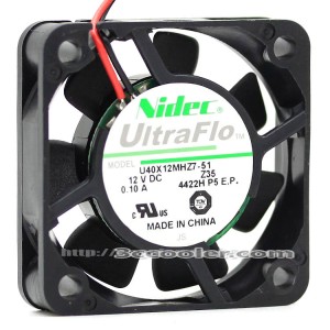 Nidec 4CM 4010 U40X12MHZ7-51 12V 0.10A 2 Wires 2Pins DC Fan