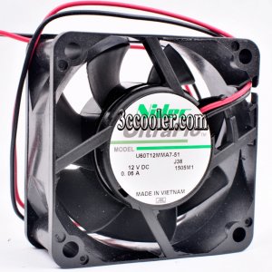 60mm 6025 U60T12MMA7-51 12V 0.06A 2 Wires 6CM Power Cooling Fan