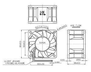 Sunon 6038 PMD2406PMB1-A(2).GN  24V 10.3W 2 Wires 8CM  Inverter cooling fan 60x38mm