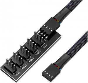 PWM Fan Hub Splitter,4 Pin  5 Way Sleeved PC CPU Fan Extension Splitter Adapter Cable - 35cm / 14 Inch