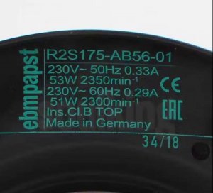 Ebmpapst R2S175-AB56-01 230V 53/51W 3 Wires IP20 AC Centrifugal Fan 175x69mm