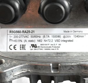 ebmPAPST R3G560-RA25-21 200-277VAC 6.7A 1500W 1340RPM Air purification centrifugal fan M3G150-FF