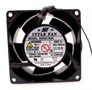 Style Fan 8CM S80D22-W2G 220V 11/10W 2 Wires AC Axial Cooling Fan 80x38mm