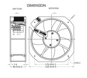 Sanjun 22CM SJ2208HA2 230V 0.38A AC Cabinet Cooling Fan