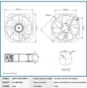 ebmpapst W2E250-HJ52-06 M2E068-DF 280mm 230Vac 50/60Hz 0.6/0.88A class B IP44 ac axial fan for Rittal Sk3327 107