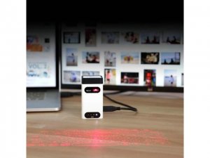 Wireless Laser Projection Bluetooth Virtual Mini Keyboard with Mouse/Power Bank Function for iPhone, iPad, Smartphone Tablet and Computer-White