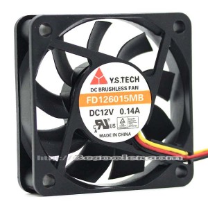 Y.S.TECH 6015 6CM FD126015MB 12V 0.14A 3 Wires 3 Pins Case Fan