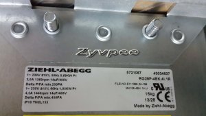 ZIEHL-ABEGG RG28P-4EK.4I.1R AC 230V 1360/1440RPM MK106-4EK.14.U IP10 THCL155 6SL3362-0AG00-0AA1 S1 centrifugal fan